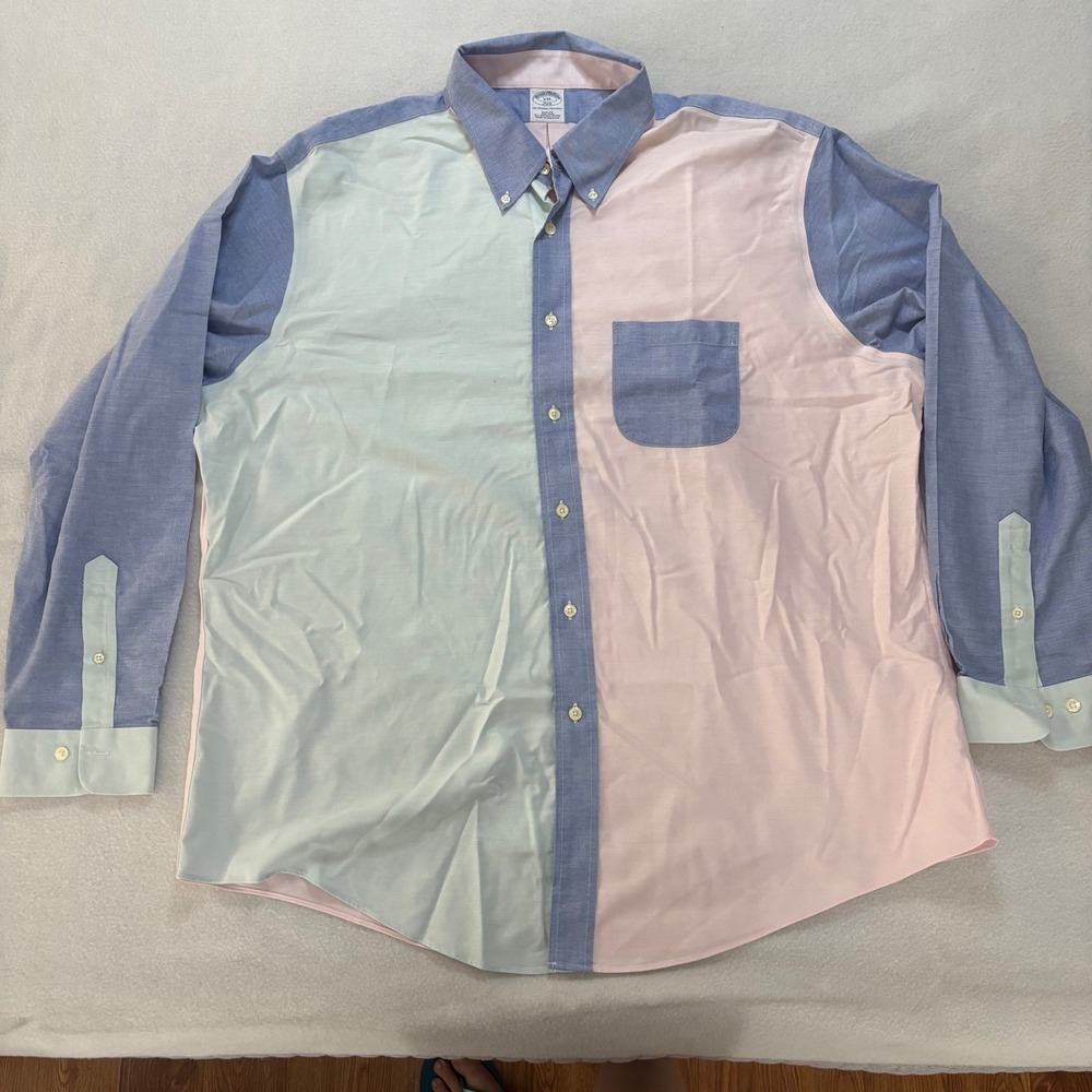 Brooks Brothers 346 Fun Shirt XXL Slim Fit Colorblock Supima Cotton Non-Iron